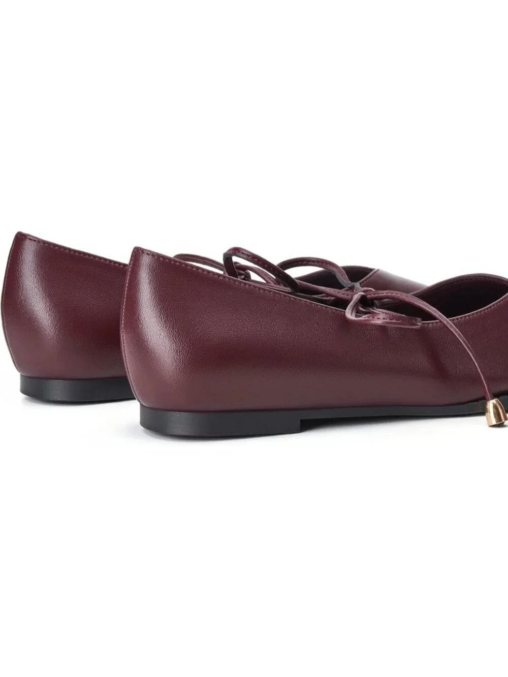 Women's Burgundy Mary Jane Ballet Flats Square Toe Bow Comfort Dress Shoes